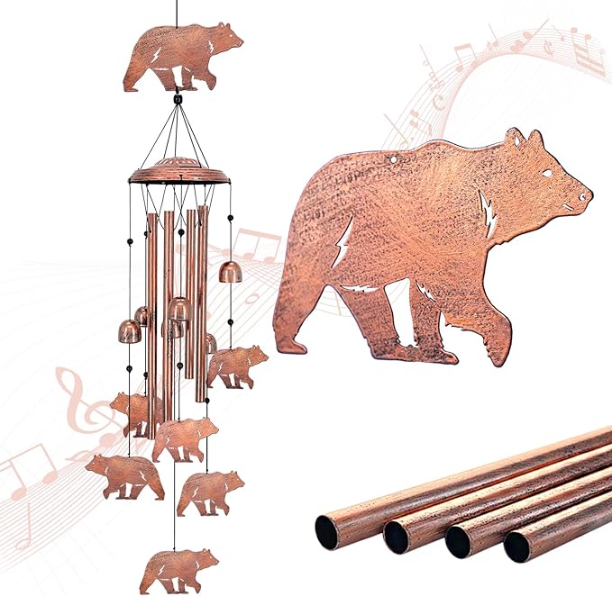 Bear Wind Chimes for Outside,Bear Gifts for Women/Men/Sympathy Gift/Memorial/Festival Birthday Metal windchimes Outdoors/Indoors,Patio,Garden Decor,Yard,Home Decor,Porch