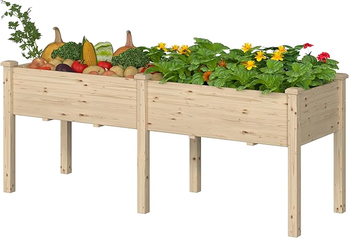 MUPATER 6x1.8ft Raised Garden Bed with Legs, Planter Box with Drainage Holes, Wood Raised Bed Garden for Plants, Vegetables, Flowers, Herbs, 309 lbs Capacity, 6.8 Cubic Feet Big Space, Natural Wood