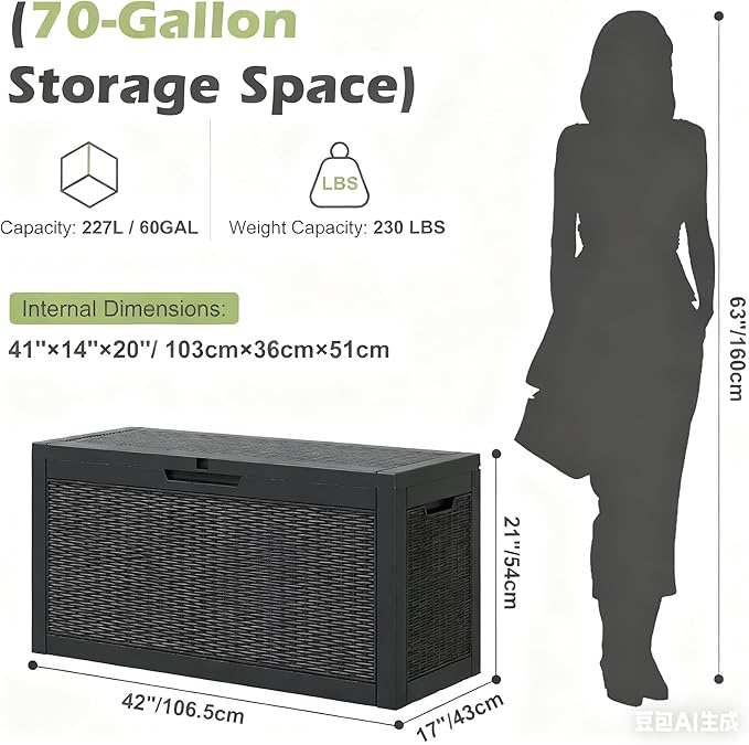 NBYSGO Outdoor Storage Box, Resin Deck Boxes Indoor and outdoor, Waterproof Storage Box Lockable Lid (Black, 70 Gallon)