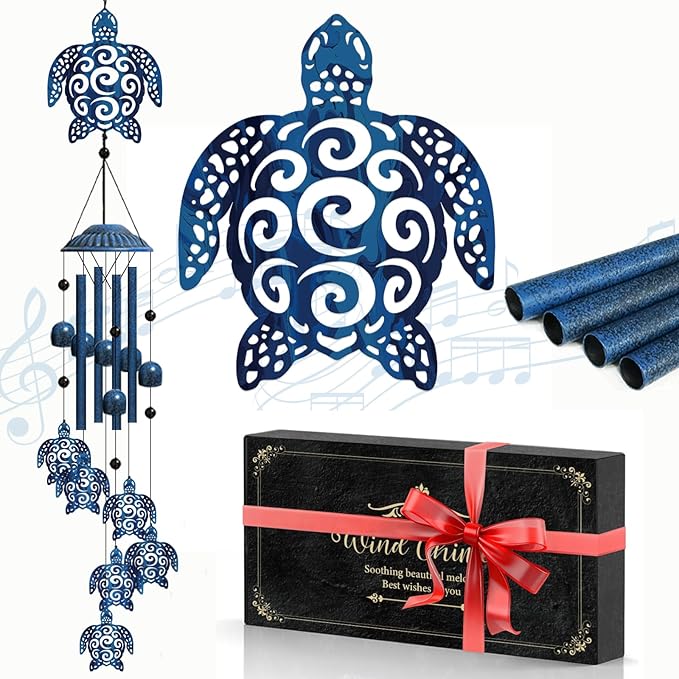 Sea Turtle Wind Chimes for Outside, Hanging Metal Windchime Sea Turtle Gift for Women/Men, Garden Wind Chime Patio,Yard Turtles Garden Decor Sympathy Memorial Gift for Mom Turtles Lover