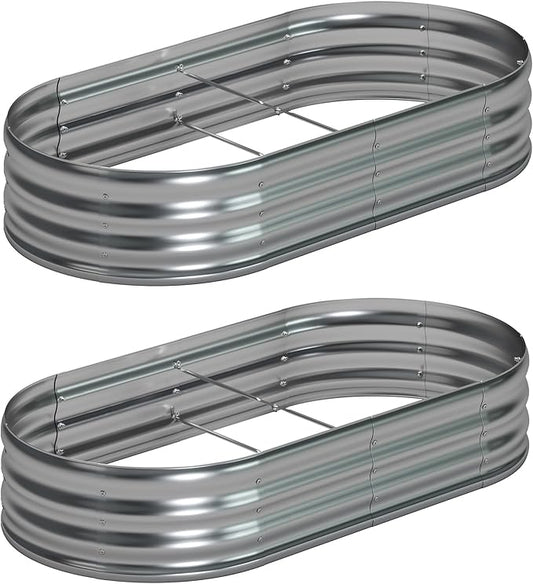 8x4x1ft(2 Pack) Galvanized Oval Raised Garden Bed,Outdoor Planter Box Metal Patio Kit Planting Bed for Vegetables Flowers Herb,Silver