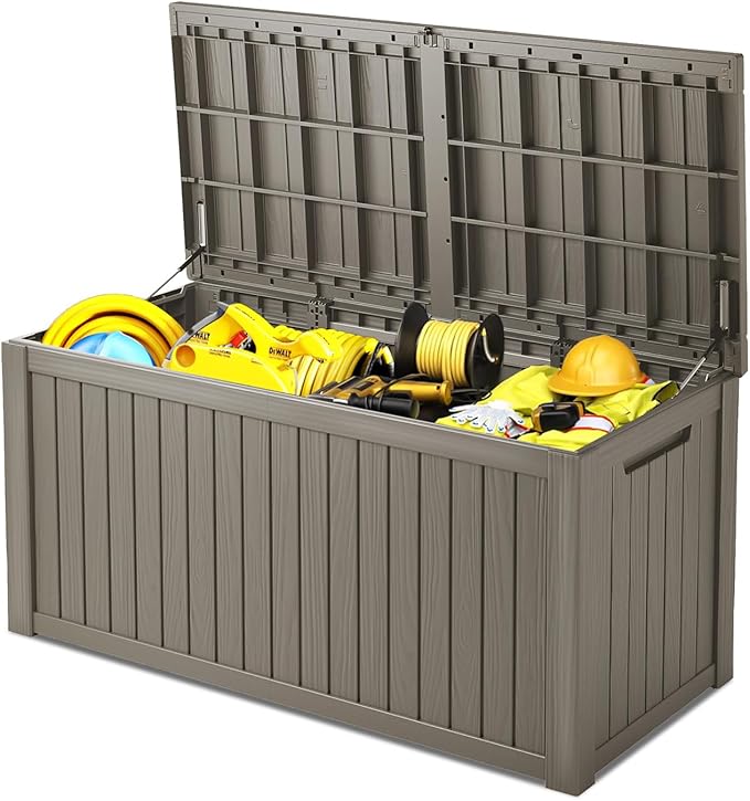 Mersco 200 Gallon Double-Wall Resin Deck Box - Lockable Waterproof Outdoor Storage Box, 1000lbs Capacity & Doubles as Seating for Patio Furniture - Garden Tools, Pool Accessories (Grey)