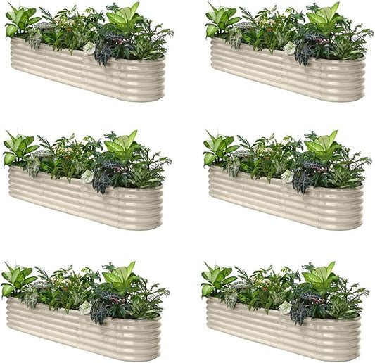 Annoell 6-Pack Galvanized Raised Garden Bed 8x2x1.5 ft, 17" Tall Planter Boxes Outdoor, Zn-Al-Mg Metal Raised Beds for Gardening Herb Fruit Vegetable, Modular Flower Bed for Outdoor Plants-Sand Beige
