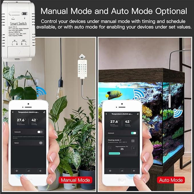 WiFi Temp-Humidity Controller Sensor Module Wireless Remote Control with Energy Consumption Monitoring, for Greenhouse, Homebrew, Climbing Pet Breeding, Incubator, Alexa Voice