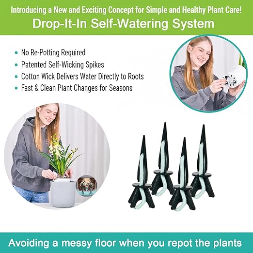 GreenShip 8 Pack Self Watering Spikes for Indoor & Outdoor Plants, Automatic Plant Watering Stakes, Patented Wick Spikes, Vacation Use (Medium for Height 12"-17" Planter)