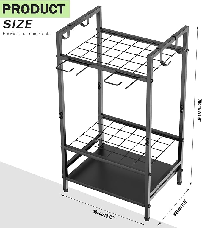 VGMiu Garden Tool Organizer for Garage, Yard Tool Rack, Holds Up to 36 Long-Handled Tools, Black Metal Garden Tools Rack Storage with Hooks for Yard Shed Garage Organization