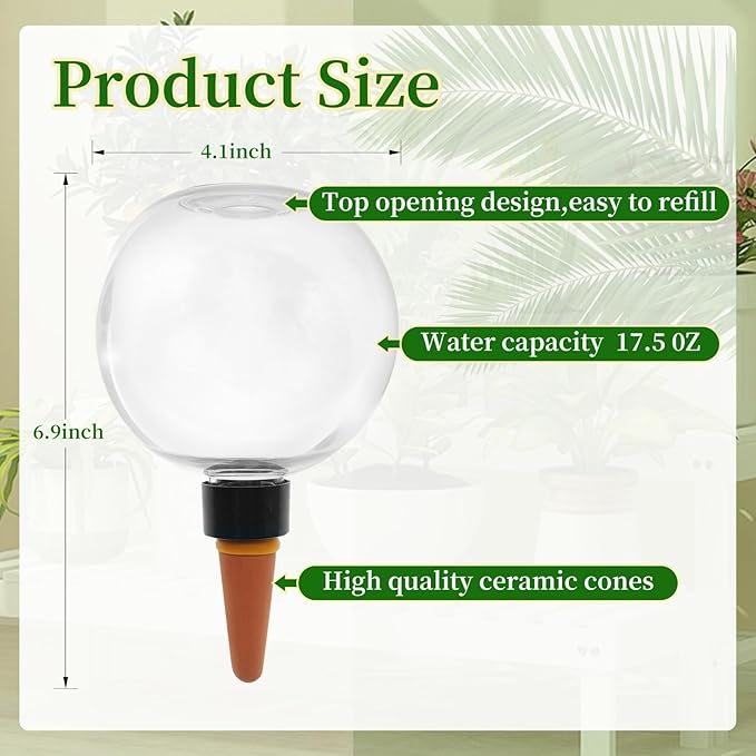 6 Pack Self Watering Globes for Indoor Plant Plastic Water Bulbs 17.5 oz Automatic Watering Planter Insert Top Fill with Slow Release Control Plants Watering Devices System, Water Spikes Stakes