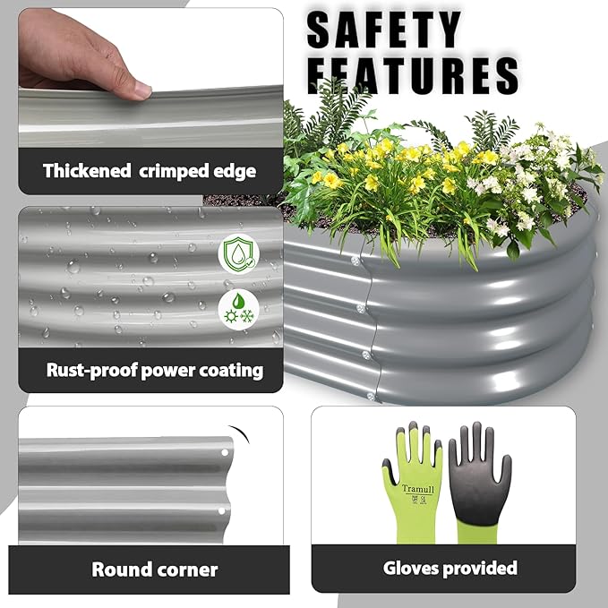 8 Pack 12x2x1FT Galvanized Raised Garden Bed Kit Oval Metal Ground Planter Box Outdoor Bottomless Planter Raised Beds for Vegetables Flowers Herbs Fruits, Gray