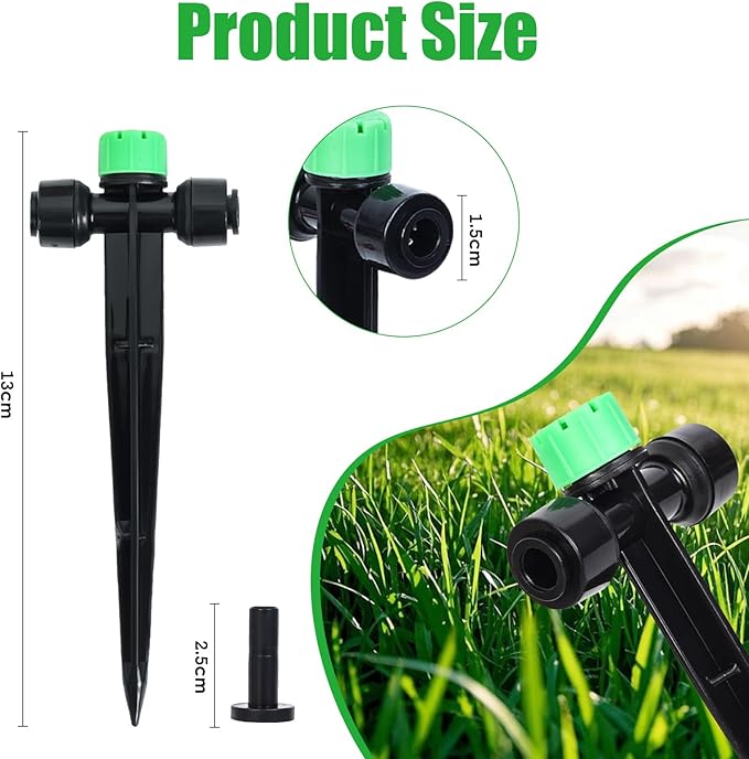 HOINCO 28 Pcs Drip Irrigation Emitters,Adjustable 8 Hole Water Flow Drip Irrigation Sprinklers,for 1/4 inch Irrigation Tubing,Garden Watering Drip Irrigation System Parts. (GRENN)