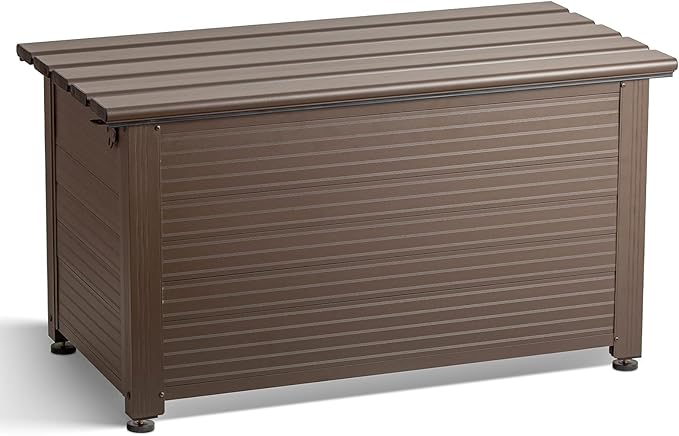 TECSPACE 55 Gallon Aluminum Deck Box, IP65 Waterproof Level Patio Storage Box, 221 Lbs Bearing Capacity, for Pool & Sports Equipment & Garden Tools Storage