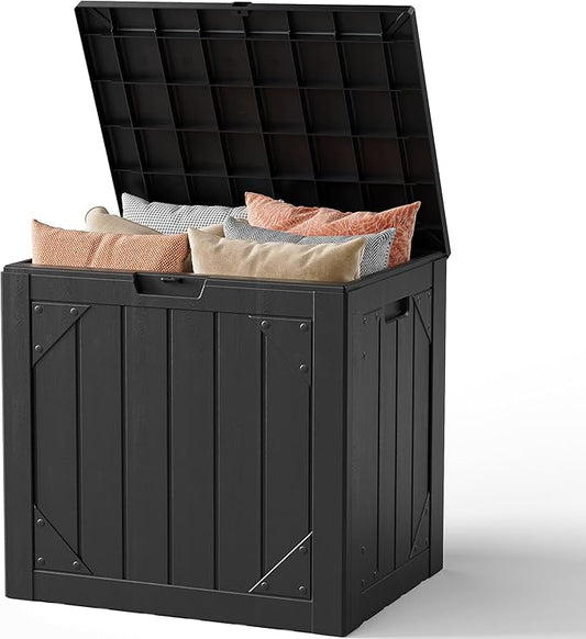MAKE CHANGES Outdoor Storage Box,30 Gallon Deck Box Outdoor Storage Bench Outside Waterproof Resin Storage Bench, Lockable Patio Cushions, Garden Tools Storage For Furniture, UV Resistant(Black)