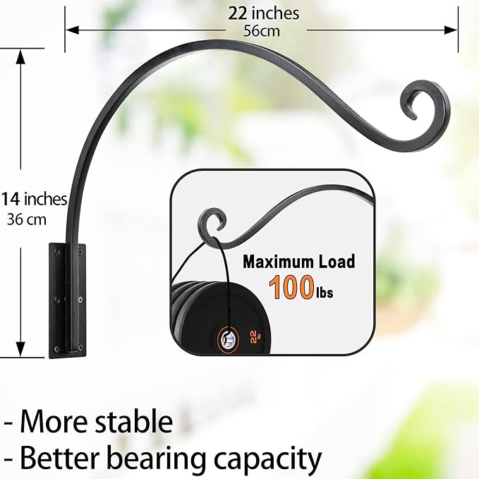 AJART Hanging Plant Hanger Outdoor: 22-Inch Bird Feeder Wall Hooks - Heavy-Duty Plant Bracket Hook for Hanging Flower Baskets