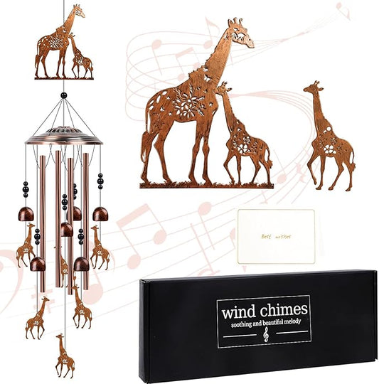 Giraffe Wind Chimes for Outside - Giraffe Gifts for Women Men, Birthday Housewarming Idea, Metal Memorial Wind Chimes for Outdoor, Garden Patio Yard Porch Decor
