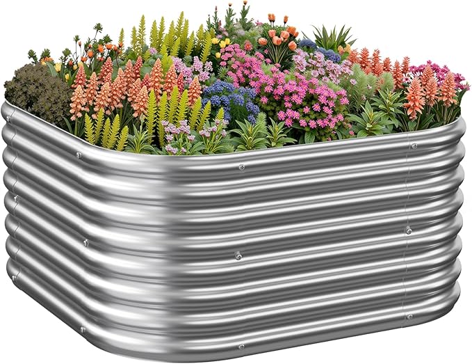 1 Pack 2x2FTx10inch Galvanized Raised Garden Bed Outdoor,Metal Raised Garden Beds Kit for Vegetables,Steel Raised Bed for Gardening,Above Ground Garden Box for Flower