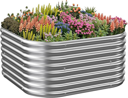 2'Lx2'Wx10Inch Raised Beds for Gardening, Corrugated Galvanized Steel Raised Garden Bed, Outdoor Metal Above Ground Garden Bed for Vegetables and Flowers