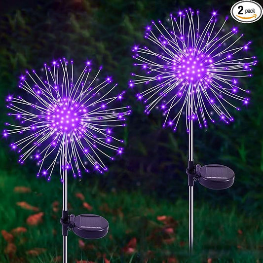 Solar Garden Lights Outdoor, 2 Pack 120 LED Twinkling Firework Lights Decorative with 2 Modes, Outdoor Waterproof Solar Starburst Light for Outside Yard Pathway Garden Decor, Purple