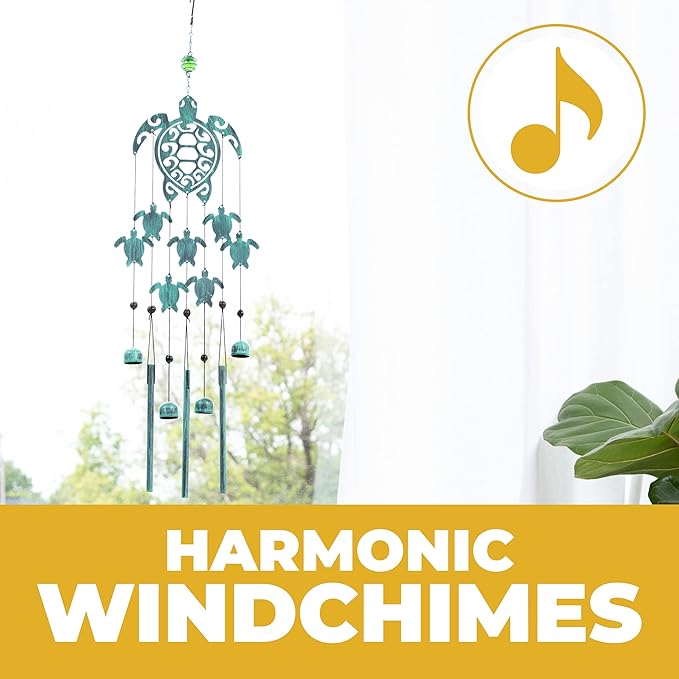 VP Home 31" H Rustic Sea Green Tribal Turtles Wind Chimes for Outside Unique Sea Turtle Windchimes for Outdoor Decoration and Garden Decoration, Gift for Women, Mom, Grandma, Unisex