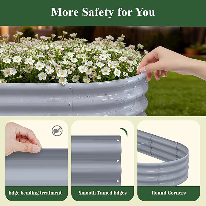 Galvanized Raised Garden Bed, 8x3x1.5ft Oval Rot-Resistant Metal Planter Box with Easy Tool-Free Assembly, 18-inch Deep Ergonomic Large Outdoor Gardening Bed for Plants Vegetables, Flowers, Herb(Gray)