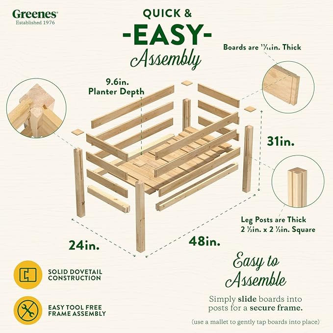 Greenes Fence Original Cedar Elevated Garden Bed, 24" W x 48" L x 31" H - Made in USA with North American Cedar