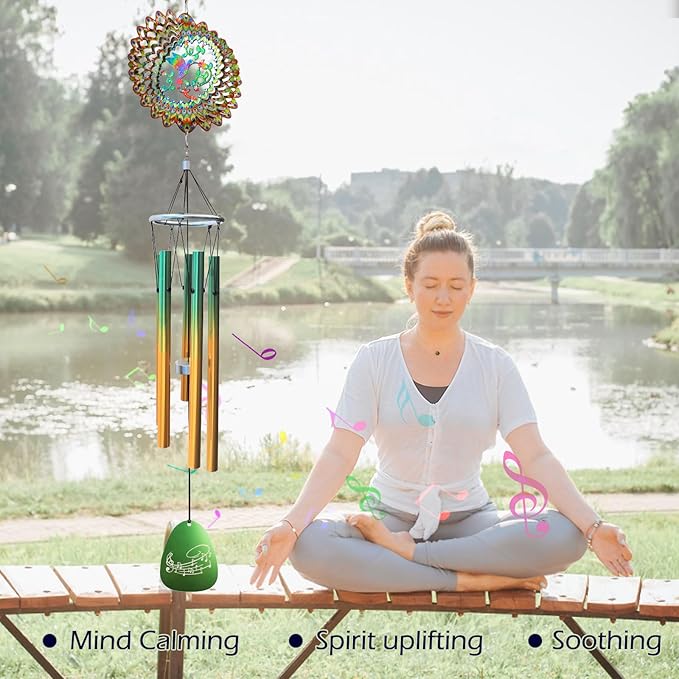 Wind Chimes for Outside with Hummingbird Wind Spinner,33" Memorial Wind Chimes Outdoor Decor for Zen Garden Patio Home,Best Gifts for Mom Women Father Grandma Neighbors,Christmas Ornaments