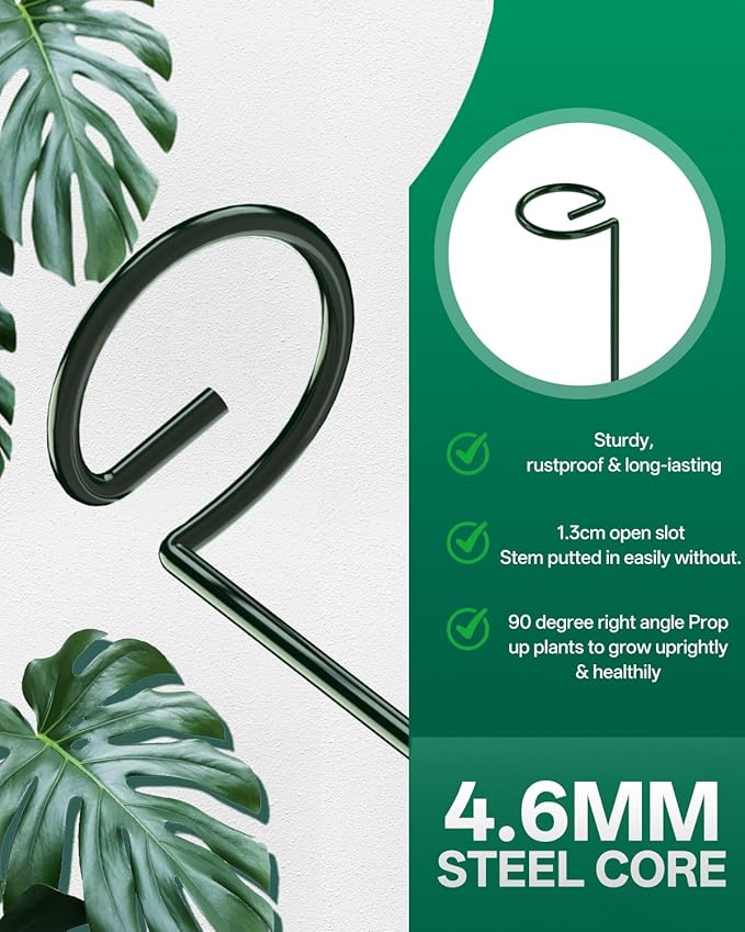 Breeze Touch 6 Pack Plant Stakes, 35.4 Inch Plant Support Stakes with 15 Twist Ties, Plant Sticks Support, Flower Stakes for Plants Peony, Tomato Seedling, Marigold, Amaryllis, Sapling, Coreopsis