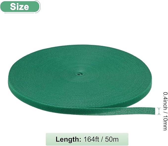 1-Roll Garden Plant Tape, 164 ft x 0.4 in Garden Hook and Loop Plant Ties Multi-Purpose Use Adjustable and Reusable Twist Wire Tape for Plants/Flowers/Vines [Green]