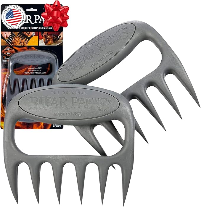 Bear Paws Meat Claws - The Original Meat Shredder Claws for Pulled Pork, USA Made - Easily Lift, Shred, Pull and Serve Pork, Chicken, Brisket and Turkey - Gift for Dad on Christmas! (Gray)