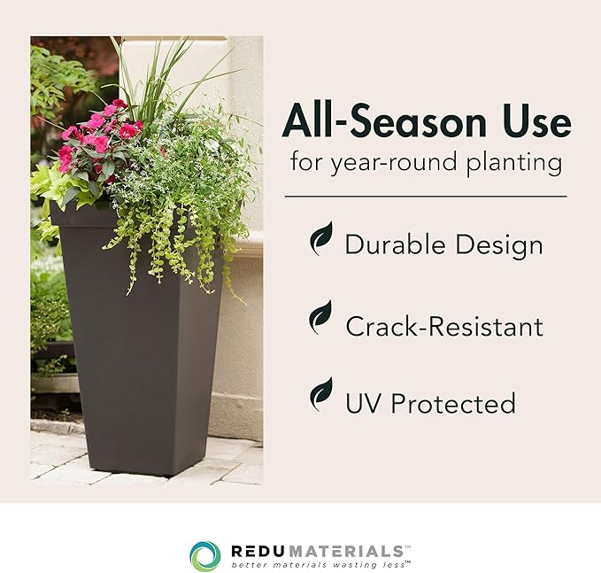 Tierra Verde 2-Pack Indoor & Outdoor Self-Watering Square Planters, Symphony, 15" x 28", Black - Planter Containers for Plants and Flowers - Gardening and Landscaping Accessories