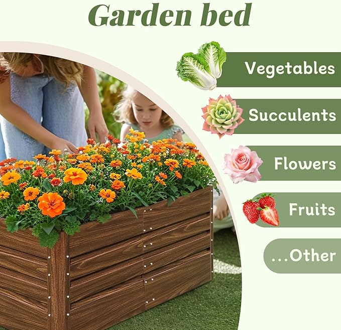 Raised Garden Bed, Raised Beds for Gardening Outdoor for Vegetables and Flowers Ground Planter Box, Galvanized Metal Planter Grow Garden Box,4 * 2 * 2ft