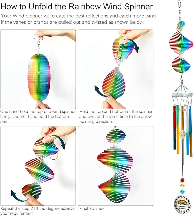 Wind Chimes for Outside,30in Wind Chimes Spinner with Crystal Create a Rainbow Effect,Windchimes Outdoors Garden Decor,Colorful Patio Backyard Porch Ornaments,Crystal Gift for Women Mom Men