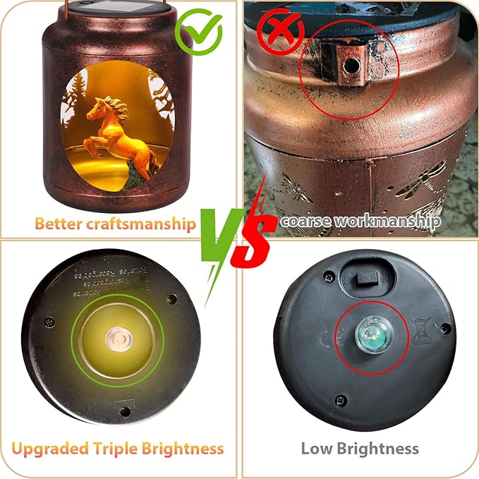 Solar Lanterns Outdoor Waterproof Metal Horse Patterns with Resin Horse Inside Garden Decor Gifts for Women Mom Grandma Hanging Solar Lights Decoration Outside for Yard, Patio, Backyard, Porch