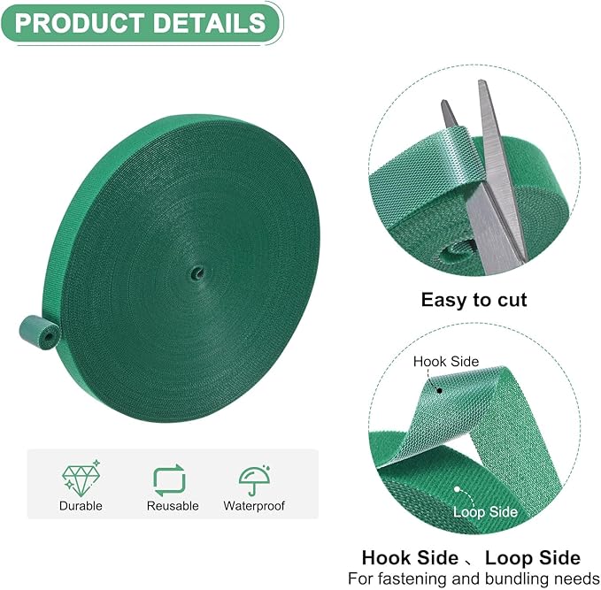 1-Roll Garden Plant Tape, 164 ft x 0.8 in Garden Hook and Loop Plant Ties Multi-Purpose Use Adjustable and Reusable Twist Wire Tape for Plants/Flowers/Vines [Green]