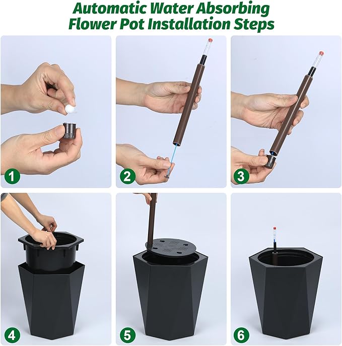 Set of 2 Tall Planters for Outdoor Plants, 16" Large Planter Pots with Drainage Holes & Water Level Monitor, Self-Watering Flower Pots for Patio, Porch, Garden, Front Door Decor, Indoor Outdoor