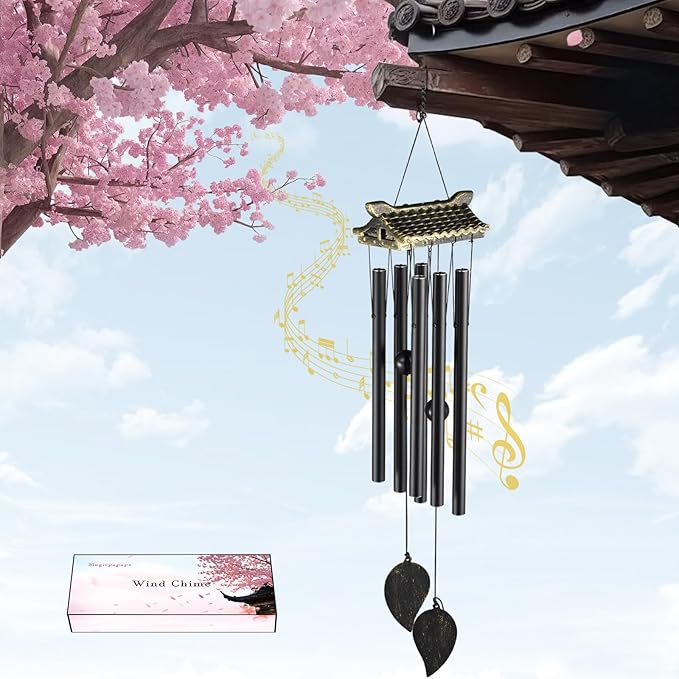 Carefree Fish Wind Chime Use Musical Wind Bell Tubes 31Inch Asian Style Family Love Garden Decor Japanese Cherry Blossom （Patent No.: US D1,104,819 S）