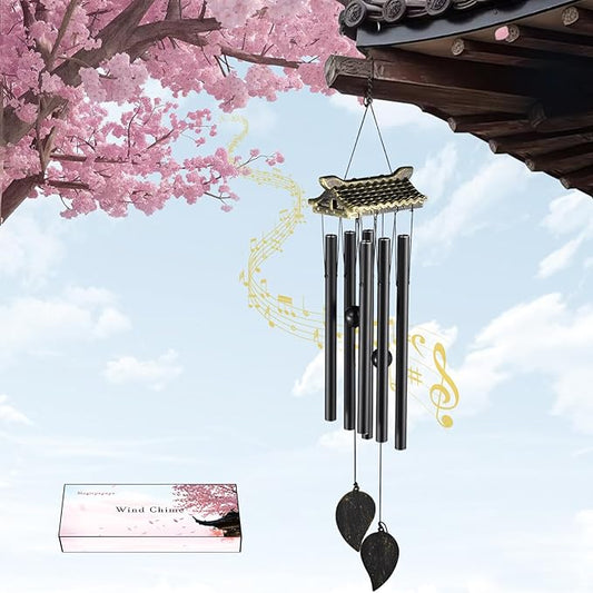 Carefree Fish Wind Chime Use Musical Wind Bell Tubes 31Inch Asian Style Family Love Garden Decor Japanese Cherry Blossom （Patent No.: US D1,104,819 S）