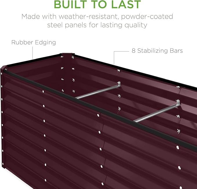 Best Choice Products 8x2x2ft Raised Outdoor Metal Garden Bed, Rectangular Planter Box for Herbs, Flowers, and Deep Root Vegetables w/ 240 Gallon Capacity - Burgundy