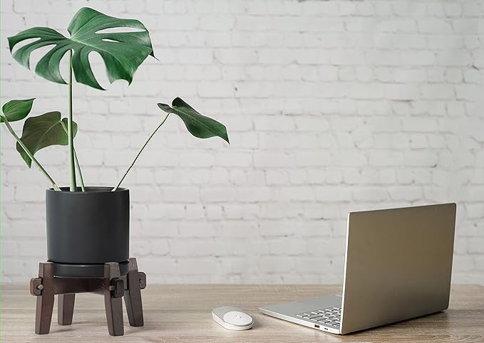 D'vine Dev Ceramic Planter with Wood Stand - 6 Inch Mid Century Modern Cylinder Plant Pot Set for Indoor Plants & Flowers, Black, 55-A-Z-2