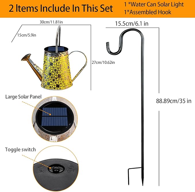 VOOKRY Solar Watering Can Lights, Outdoor Large Hanging Lantern Waterproof, Multicolor Retro Metal Solar Lights for Patio Yard Porch Lawn Garden Christmas Decor Gifts for Mom Women Grandma Birthday