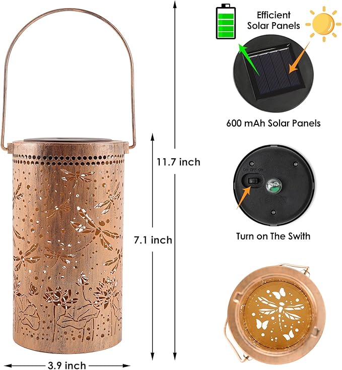 Fabuday Dragonfly Gifts Outdoor Solar Lantern Waterproof - Hanging Solar Power 8 Color Light Led for Outside, Garden Decor for Patio, Porch, Balcony, Yard and Deck, Gardening Gifts for Women 2 Pack