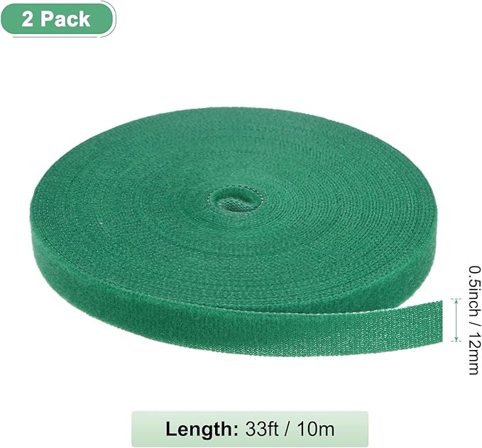 2-Roll Garden Plant Tape, 33 ft x 0.5 in Garden Hook and Loop Plant Ties Multi-Purpose Use Adjustable and Reusable Twist Wire Tape for Plants/Flowers/Vines [Green]