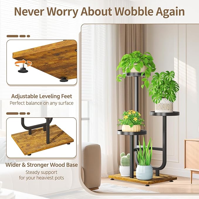 LASZOLA Black 3 Tier Tall Metal Plant Stand Indoor, Large Heavy Duty Planter Holder Rack for Vertical Corner, Sturdy Wrought Iron Spiral Multiple High Flower Organizer for Modern Patio House Bathroom