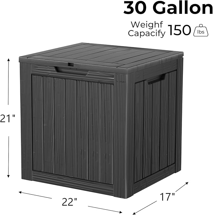 Mersco 30 Gallon Double-Wall Resin Deck Box - Lockable Waterproof Outdoor Storage Box, 151bs Capacity & Doubles as Seating for Patio Furniture - Garden Tools, Pool Accessories (Black)