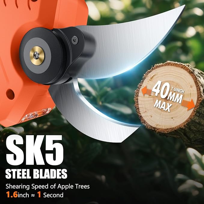 VOTREK Electric Pruning Shears Cordless, [1.6'' Cutting Diameter] Professional Battery Powered Pruner, Garden Scissors for Tree Trimming Branch Cutter [SK5 Blades] [Brushless Motor] [LCD Display]