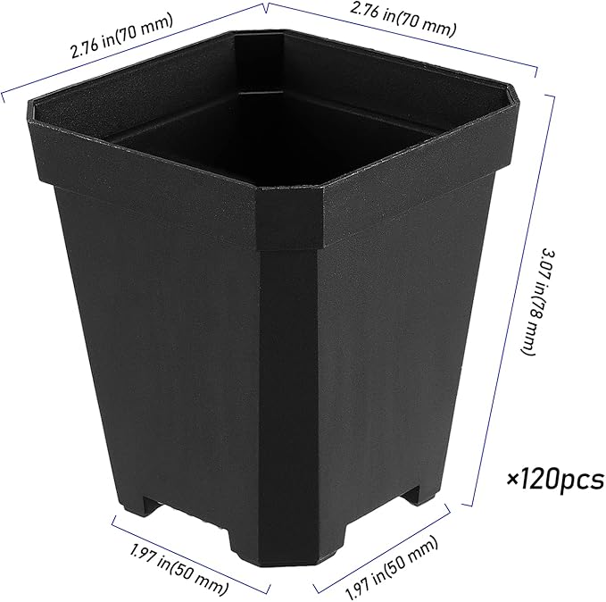 120 Pack 3 Inch Small Square Nursery Pot, Black Plant Pot with Drainage Holes, Seedling Planter Plastic Nursery Pots Bulk for Succulents Cuttings Transplanting