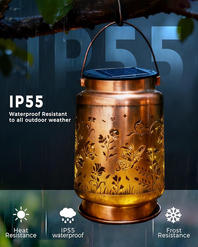 Christmas Gifts for Women,Solar Lanterns Outdoor Hanging Lantern Lights, Butterfly Hollowed-Out Metal Decor Lantern, Waterproof Decorative Garden Light - Delicate Garden Decoration for Patio, Yard