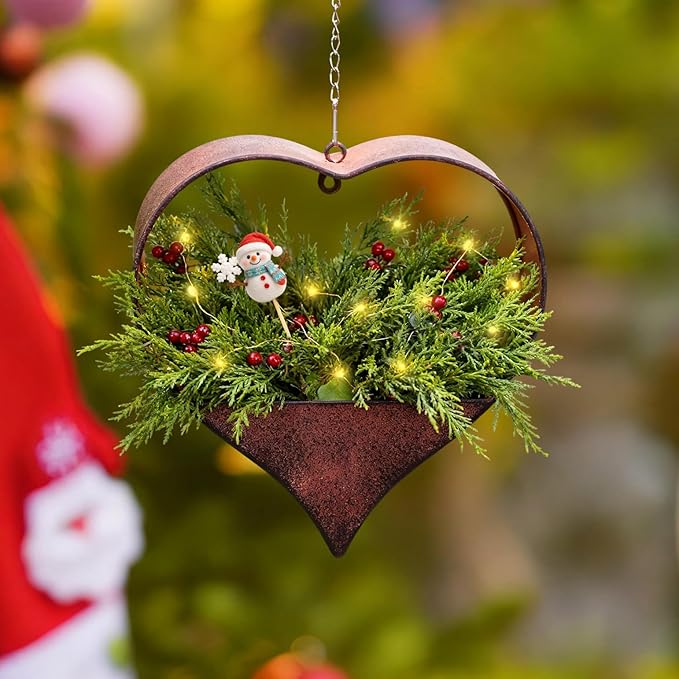 Metal Plant Hangers Indoor and Outdoor: Valentines Day Gifts for Her Wife Women Mom Garden Lovers Birthday - Heart Shape Hanging Planters for Window Wall Living Room Office Decor(Rustic)