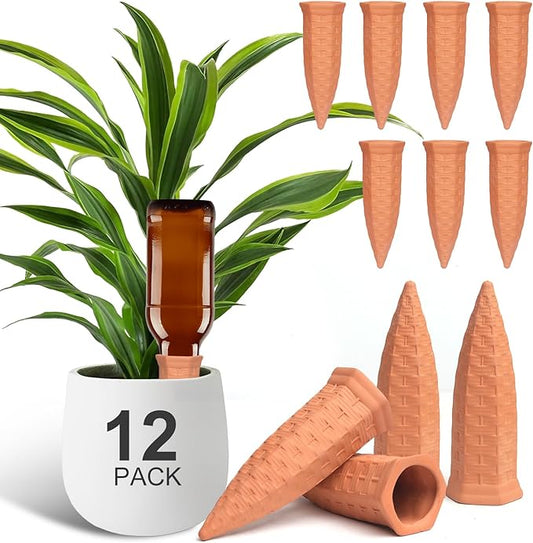 Plant Self Watering Stakes 12 Pack Terracotta Watering Spikes for Indoor and Outdoor Plants,Wine Bottle Plant Watering Devices, Automatic Plant Waterers for Vacation