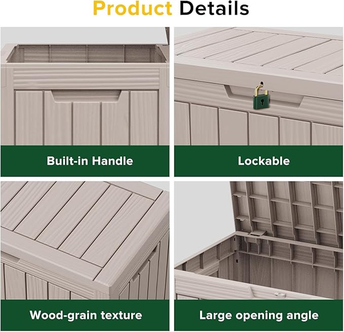 Yardgrace 46 Gallon Resin Deck Box Waterproof Outdoor Storage Box for Patio Furniture Pool Accessories Indoor Storage for Cushion Garden Tools, Gray