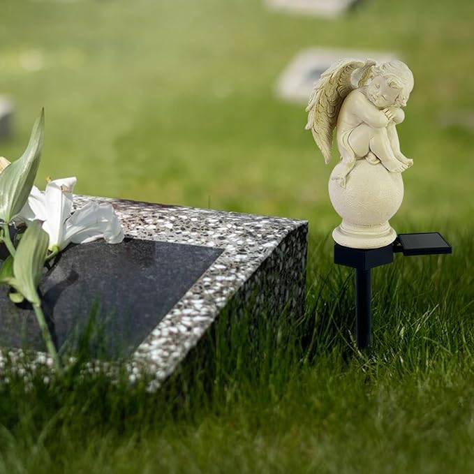 Solar Garden Angel Lights, Waterproof Outdoor Garden Angels Statue Decorations Angels Solar Lights for Cemetery Gravesite Grave Outside Yard Patio Lawn Porch (Sleeping Angel)