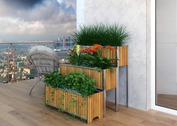 Foreman Raised Garden Bed - Elevated Garden Box- 36”Lx12”Wx14”H- Vegetable Garden Box- Flower Planter- Elevated Planter Box for Backyard Patio Balcony, Zebrano